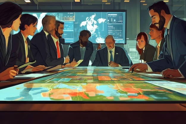 An image depicting a group of business executives in a boardroom, reviewing financial charts and discussing strategies in response to the Fed's decision.