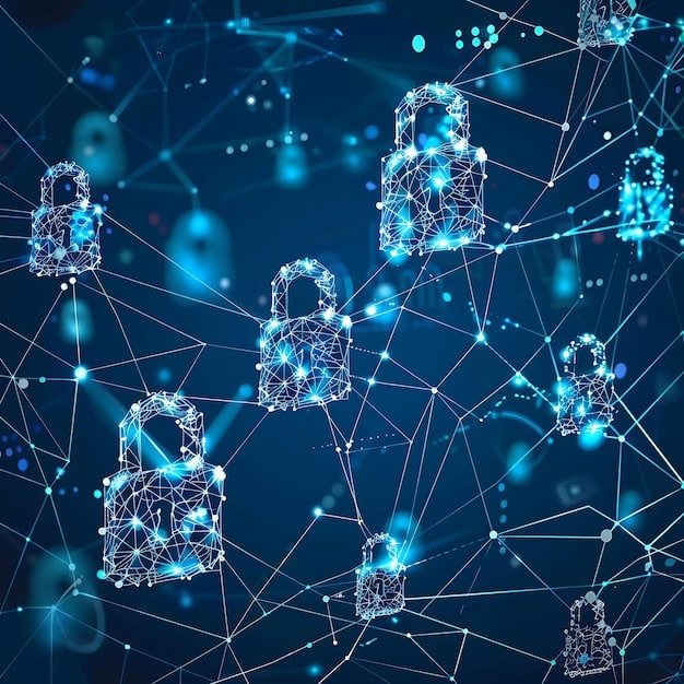 A conceptual image representing data privacy. The image features a network of interconnected nodes, with a padlock symbol overlaid, symbolizing the security and protection of data.