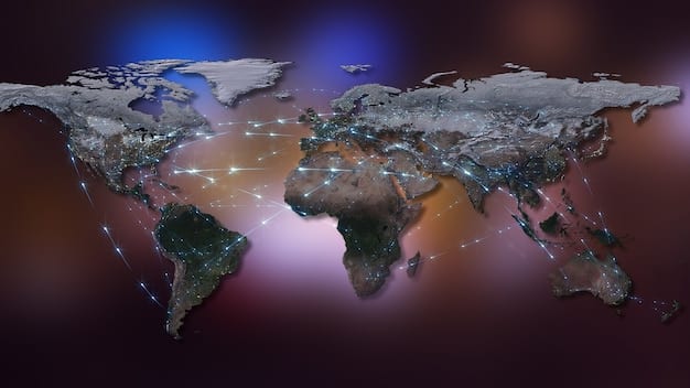 A digital rendering of a world map with interconnected lines representing global supply chains, highlighting key manufacturing hubs and trade routes. The colors are vibrant, with a focus on blues, greens, and golds to represent technology and trade.