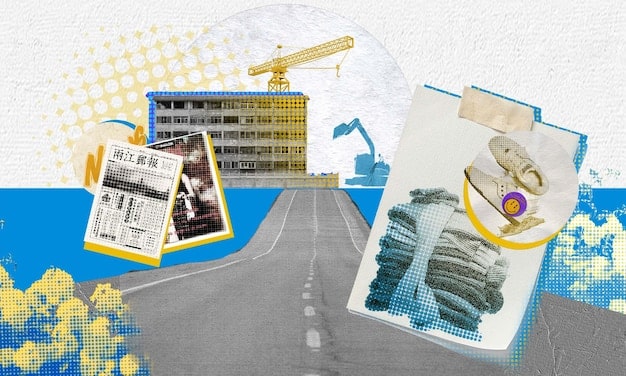 A collage of images representing the real estate, automotive, and construction industries, each showing downturn trends or struggles due to rising interest rates.