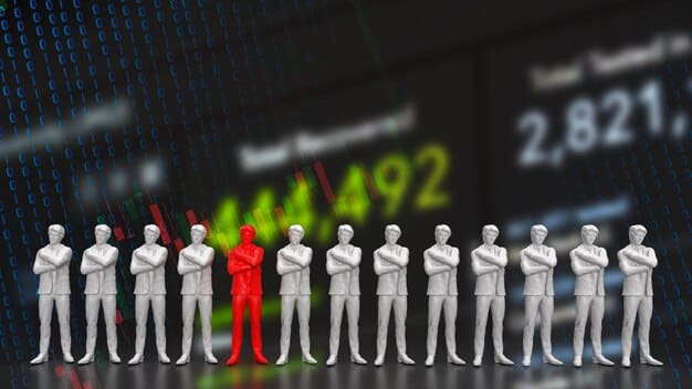 A group of people frantically pointing at a rapidly rising cryptocurrency chart on a large screen, symbolizing FOMO and the rush to invest without proper research.