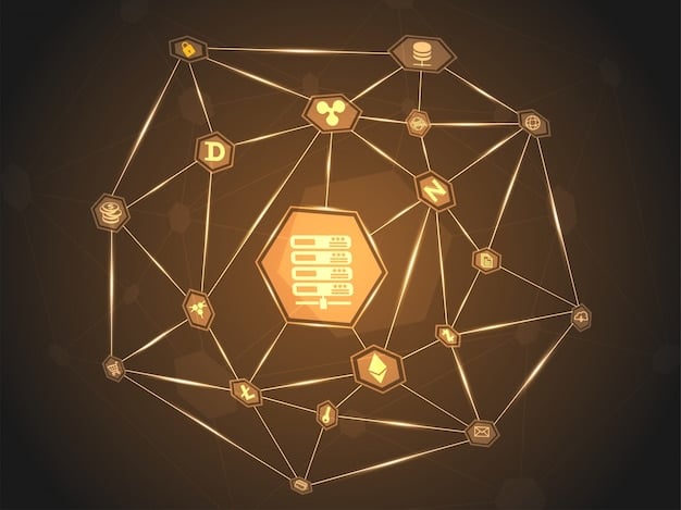 A visual representation of a blockchain network, highlighting the secure and transparent nature of cryptocurrency transactions.