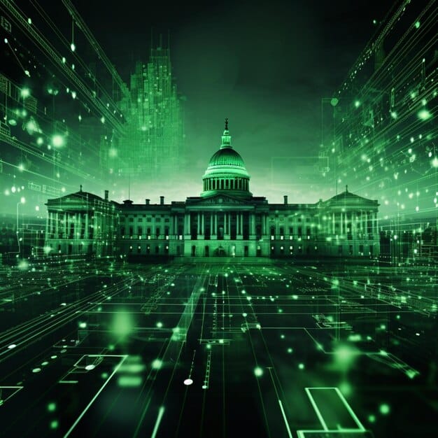 A conceptual image depicting the US Capitol building with a digital overlay of various cryptocurrencies, illustrating the intersection of legislative action and the crypto market.