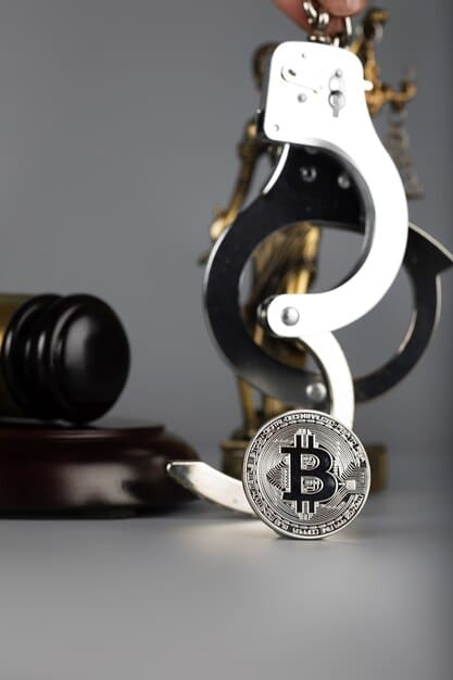 A gavel hitting a sound block with a Bitcoin logo subtly embedded in the background, symbolizing the impact of legal decisions on the cryptocurrency market.