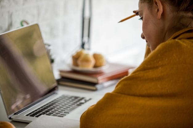 A close-up of a person working diligently at a laptop in a home office. The room is simply furnished but tidy. A whiteboard in the background shows handwritten notes and sketches of a business plan. The lighting is soft and natural, emphasizing the person's focus and determination.