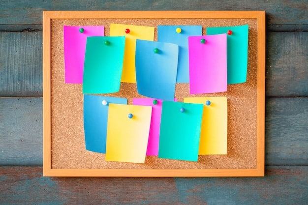 A project management board filled with sticky notes. Sticky notes are listing key features of the project, tasks and other crucial information related to developing an MVP.