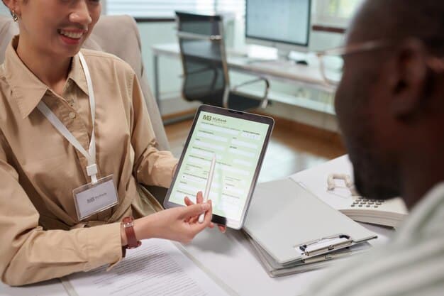 A person is reviewing resumes at a desk, with a tablet displaying various applicant profiles and qualifications. It conveys the detailed recruitment process and careful candidate selection.
