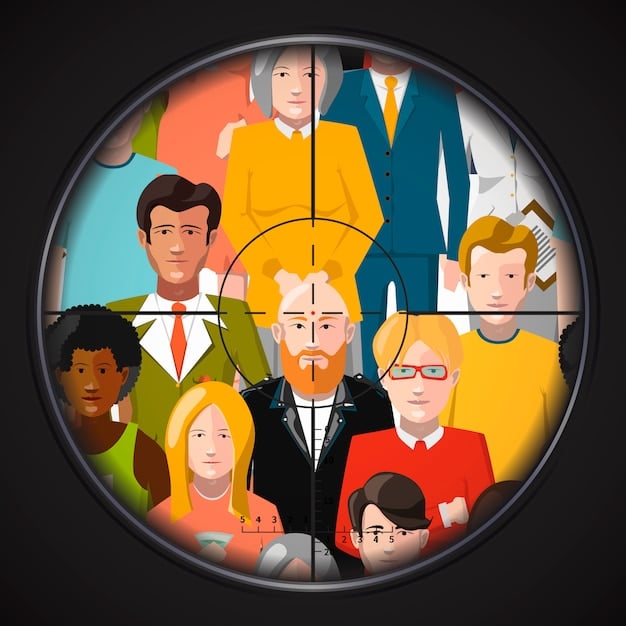 A digital illustration showing a bullseye target with personas standing around it. The personas vary in age, ethnicity, and profession, indicating a diverse range of potential customers.