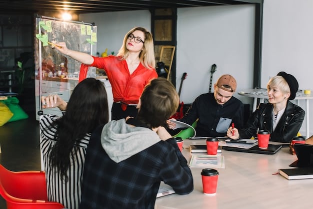 A group of startup founders pitching their business idea to a panel of venture capitalists in a modern boardroom, showcasing the high-stakes environment and competitive nature of securing VC funding.