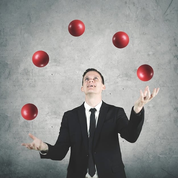 A person juggling multiple balls, each representing a different aspect of running a bootstrapped startup, such as marketing, sales, product development, and customer service.