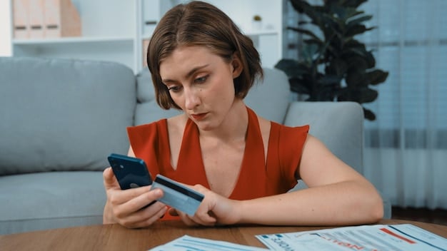 A person using a budgeting app on their smartphone, reviewing their expenses and income.