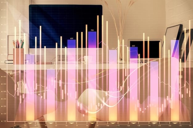 A digital illustration showing economic indicators, like inflation rates and interest rates, visualized on a futuristic interface, representing an interactive financial dashboard.