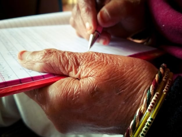 A close-up of a senior's hands carefully reviewing a detailed medical bill, with highlighted sections and notes scribbled in the margins.