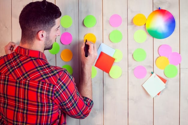 A person writing in a goals journal with sticky notes around, depicting strategic planning and goal setting.