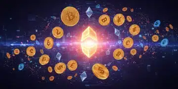 Illustration of diverse altcoin logos and blockchain technology, symbolizing crypto portfolio diversification for growth.