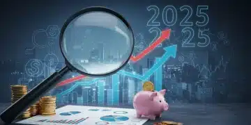 Financial charts and a magnifying glass symbolizing the 2025 inflation outlook and proactive financial planning to preserve purchasing power.