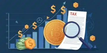 Digital illustration of cryptocurrency charts and US dollar signs, representing crypto tax efficiency planning.