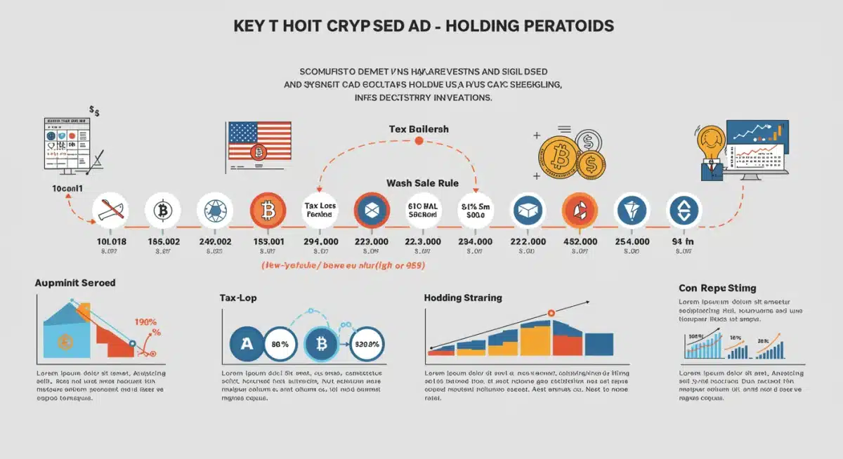 Infographic detailing tax-loss harvesting and long-term holding timelines for crypto investors.