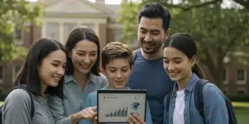 Family planning college savings with financial charts on tablet