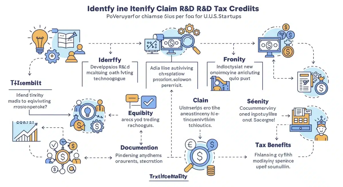 Flowchart illustrating the process for US startups to claim research and development tax credits.