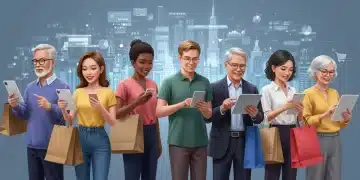 Diverse consumers engaging in digital shopping, reflecting 2026 trends.