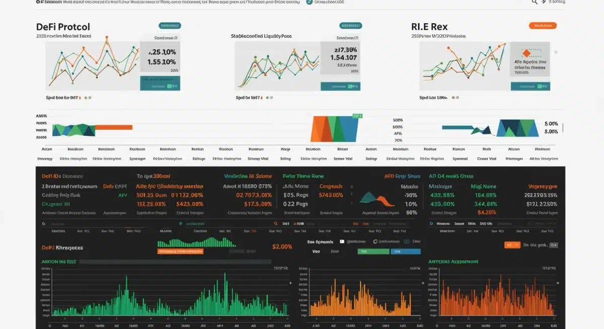 DeFi dashboard showing stablecoin liquidity pools and APY rates