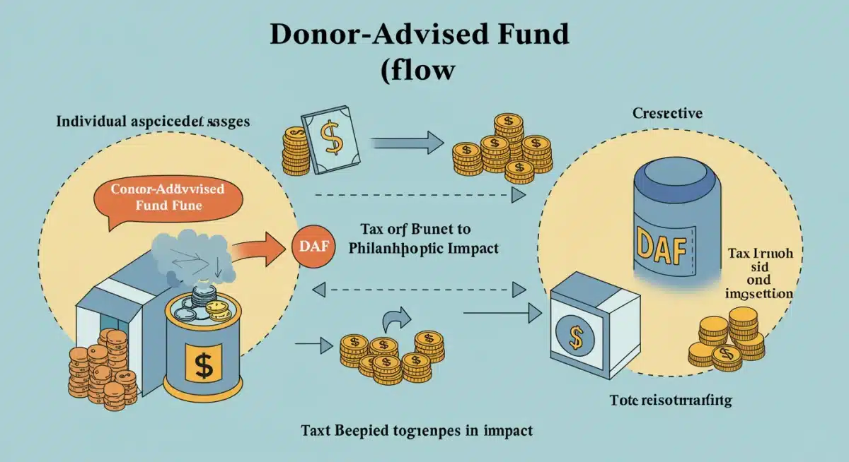Diagram illustrating the process and benefits of a donor-advised fund
