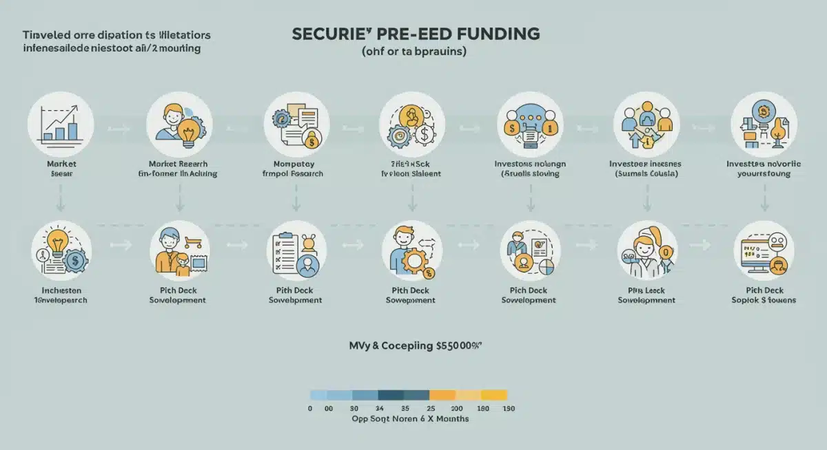 Infographic detailing a six-month timeline for pre-seed funding milestones