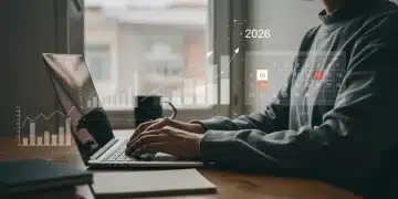 Entrepreneur working on laptop, planning for $100K bootstrapped revenue by 2026