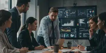 Business team analyzing financial data on a screen, planning for 2026 tax reforms