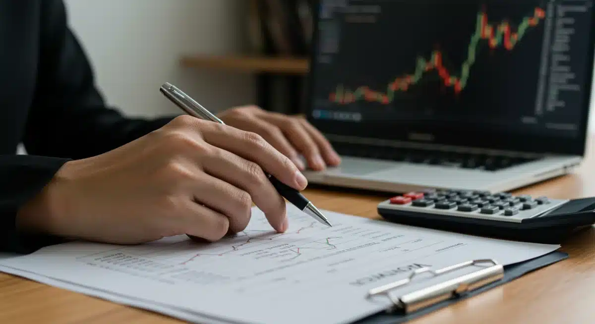 Hand calculating retirement savings with pen and financial documents