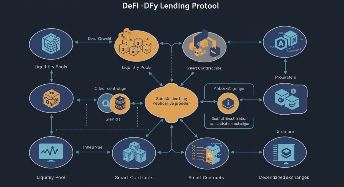 Infographic showing the interconnected components and growth potential of a DeFi lending protocol.