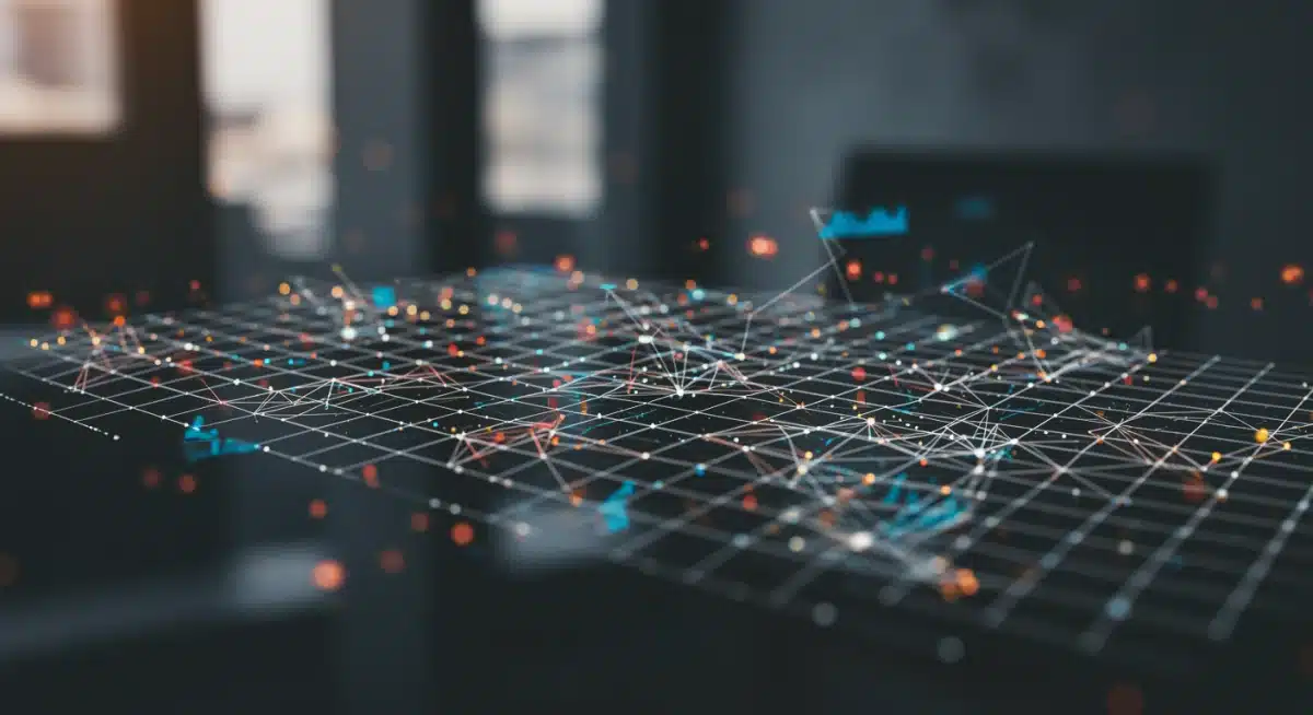 Interconnected data network illustrating ESG data flow and transparent reporting within a corporate structure.