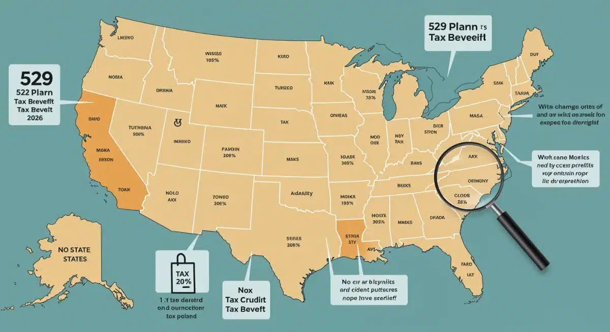 Infographic showing a map of the US with state-specific 529 plan tax benefits.