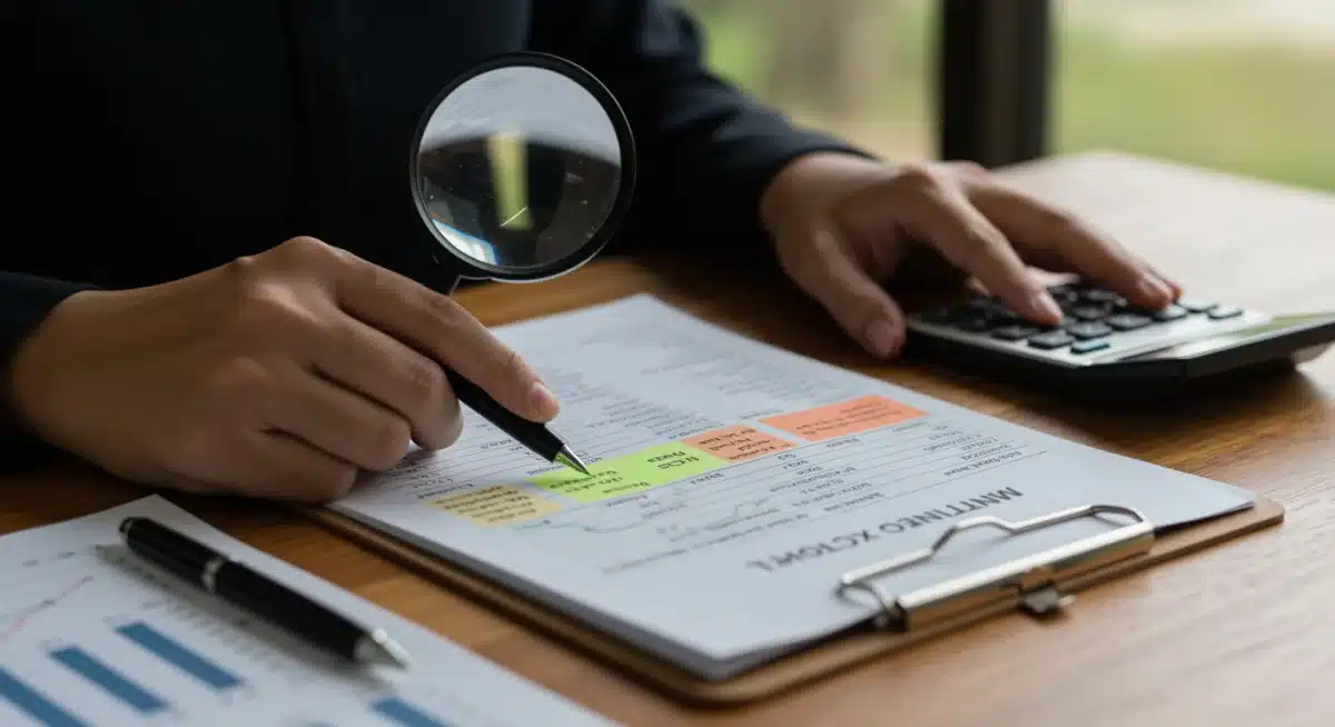 Person reviewing tax documents with a magnifying glass for compliance