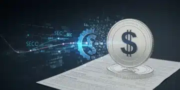 Digital dollar coin transforming into stablecoin, representing SEC regulatory impact on US investments.