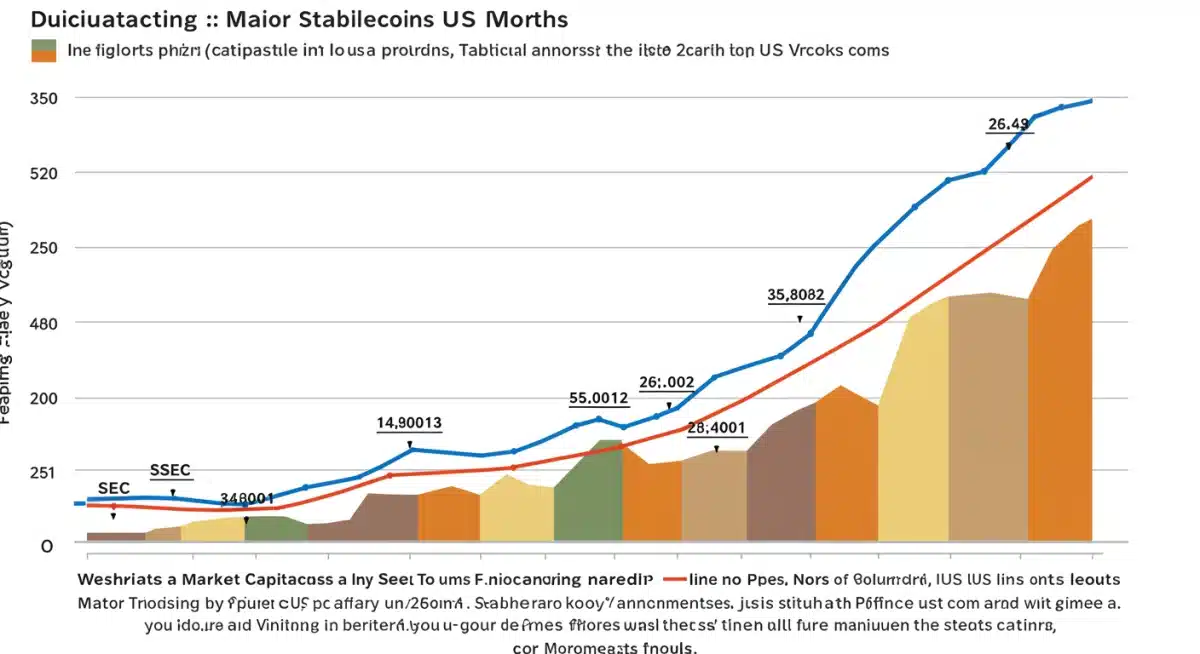 Chart depicting stablecoin market cap and volume fluctuations after SEC announcements.
