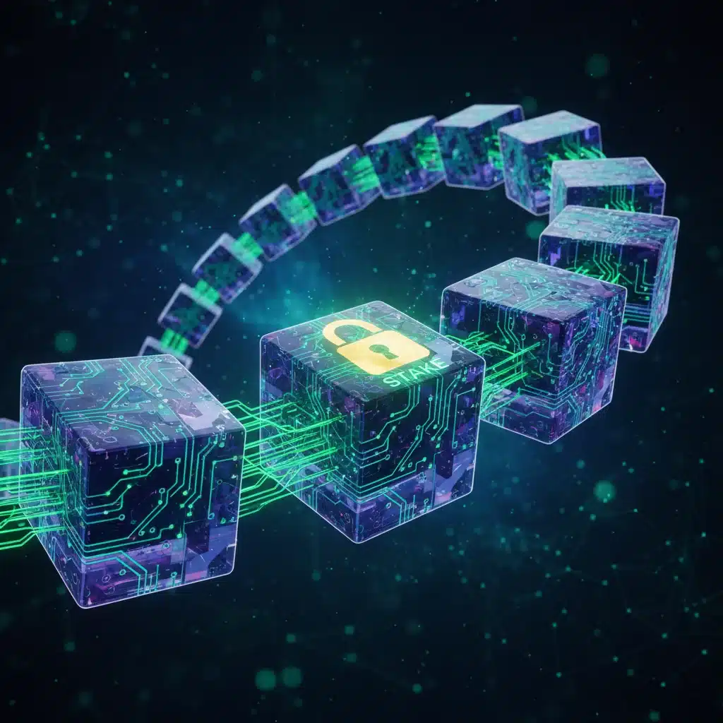 Secure blockchain network representing crypto staking security