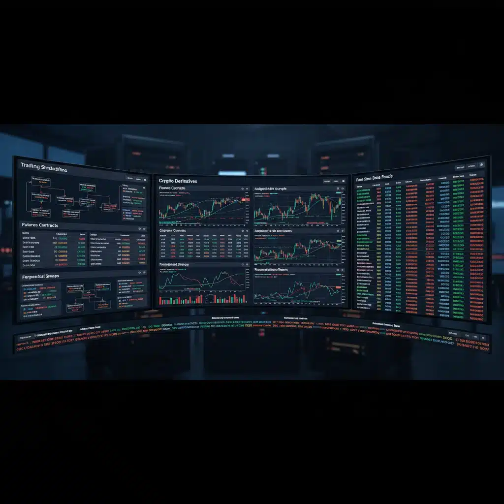 Financial dashboard displaying crypto derivatives like futures and options for advanced trading strategies.