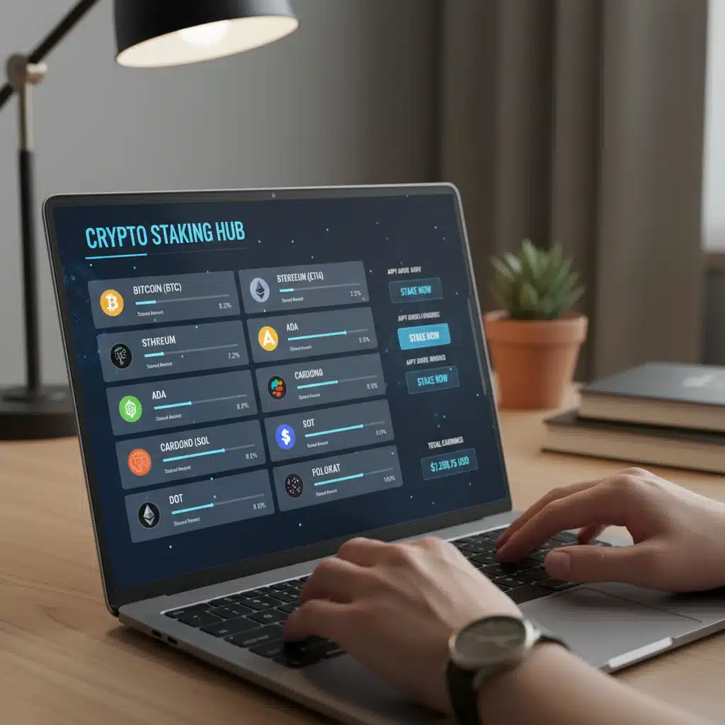 Cryptocurrency staking dashboard with high APY options