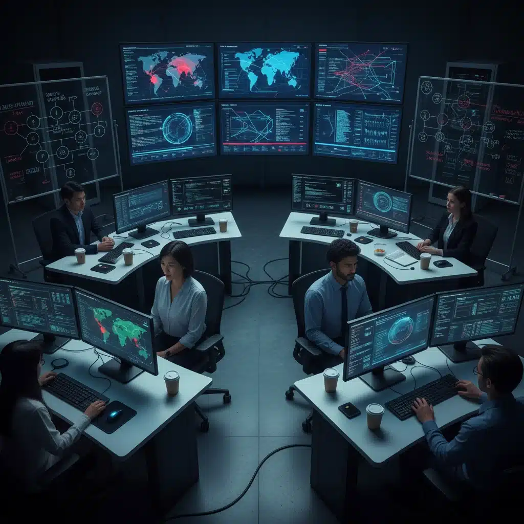 Cybersecurity team monitoring real-time threat intelligence