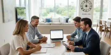Family reviewing 2026 estate planning documents with a financial advisor, symbolizing secure future planning.