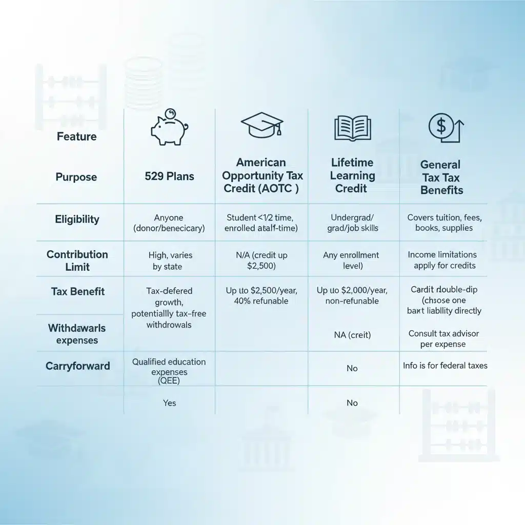 Infographic comparing 529 plans and education tax credits