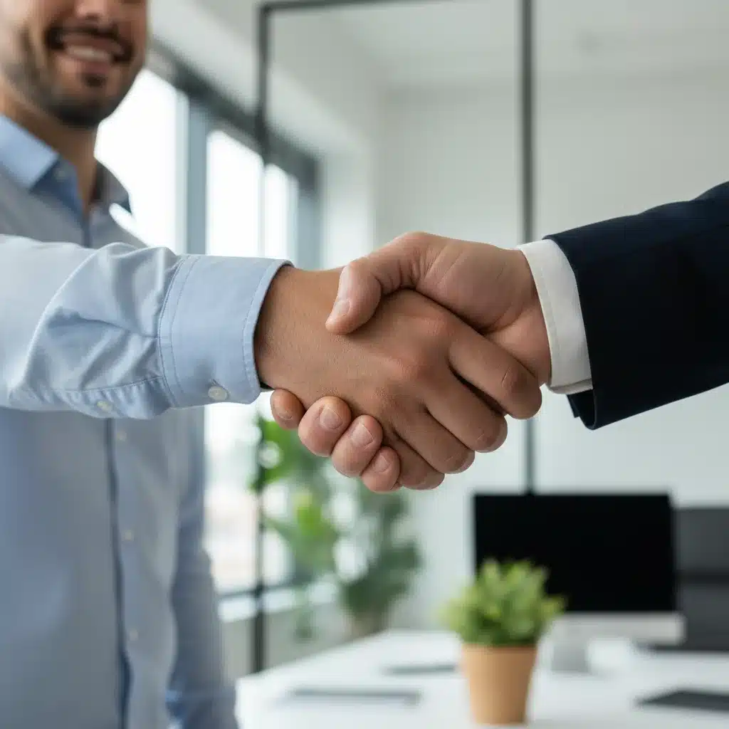 Professional handshake symbolizing successful employee onboarding