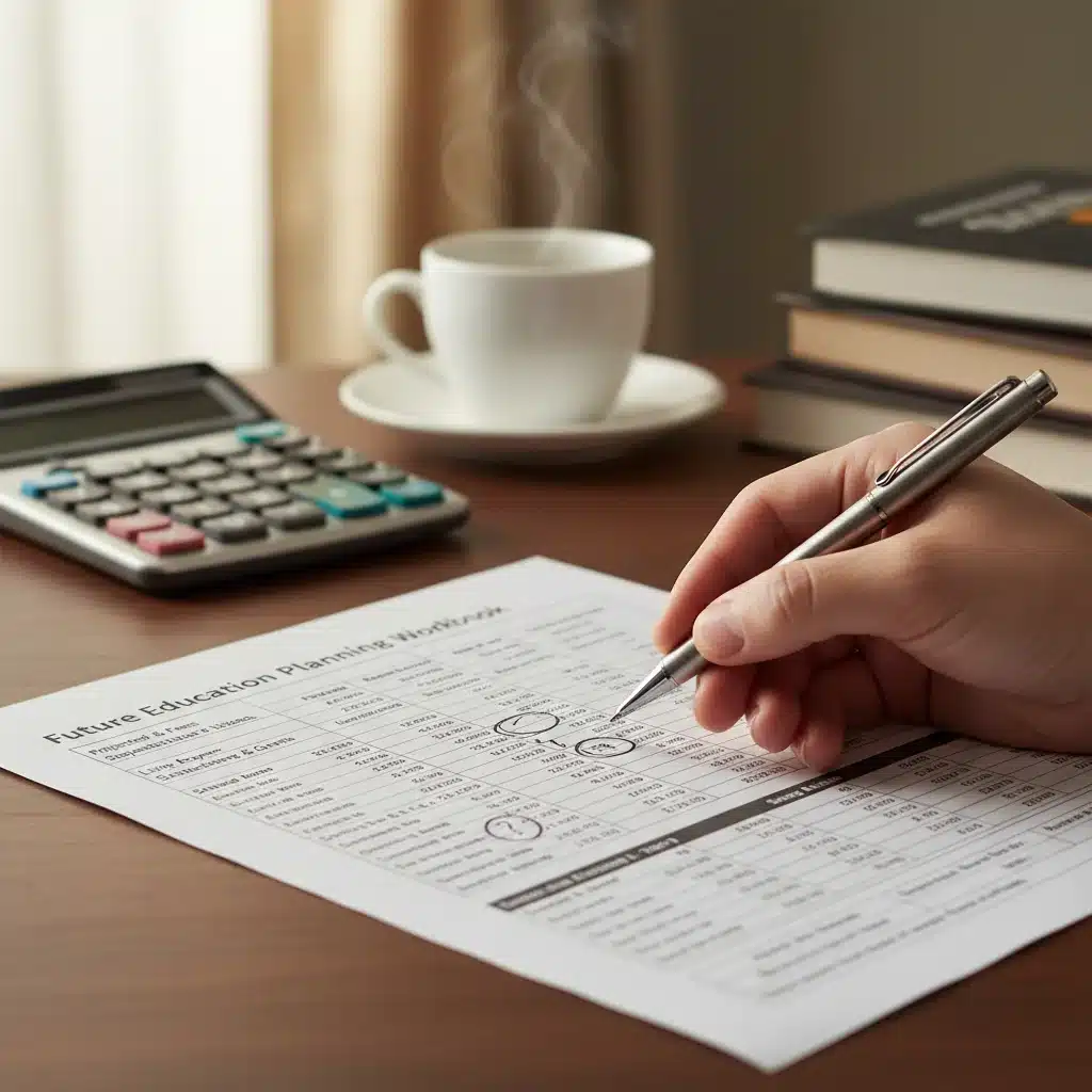 Person meticulously planning college finances