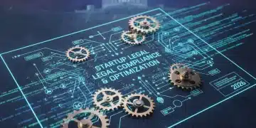Blueprint of a complex legal structure for a U.S. startup, with gears and data, symbolizing compliance and optimization for 2026.