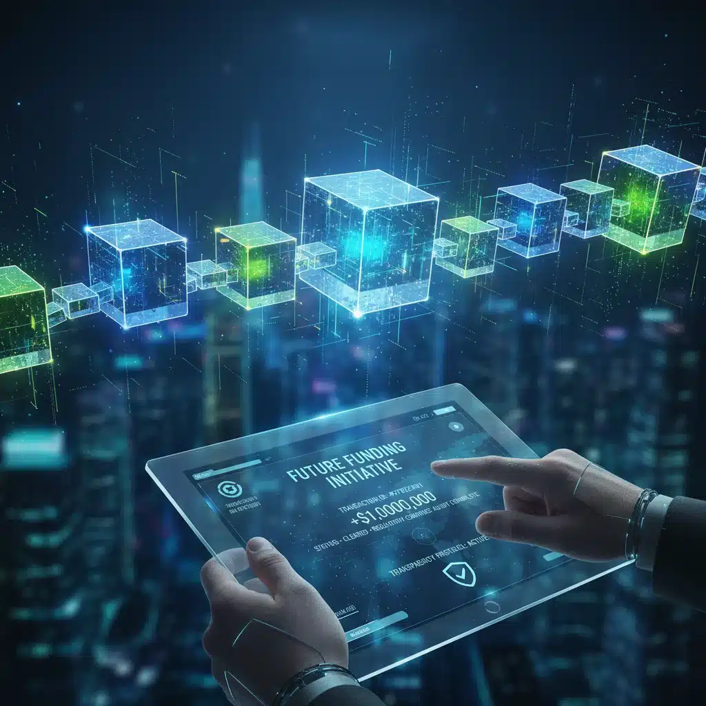 Digital ledger technology and secure financial transactions, representing regulatory compliance in startup funding.