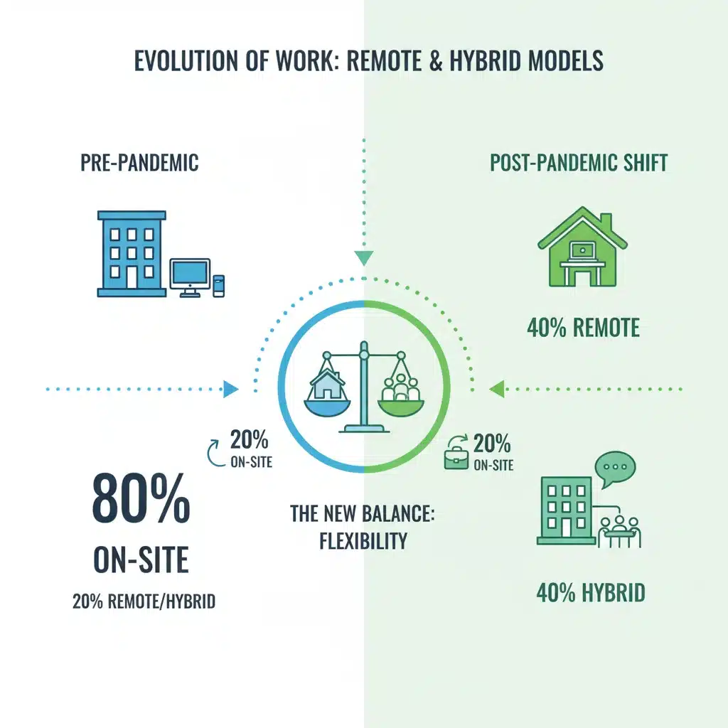 Infographic showing growth in remote and hybrid work models
