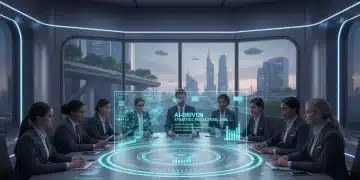 Business leaders analyzing AI-driven projections for 2026 growth