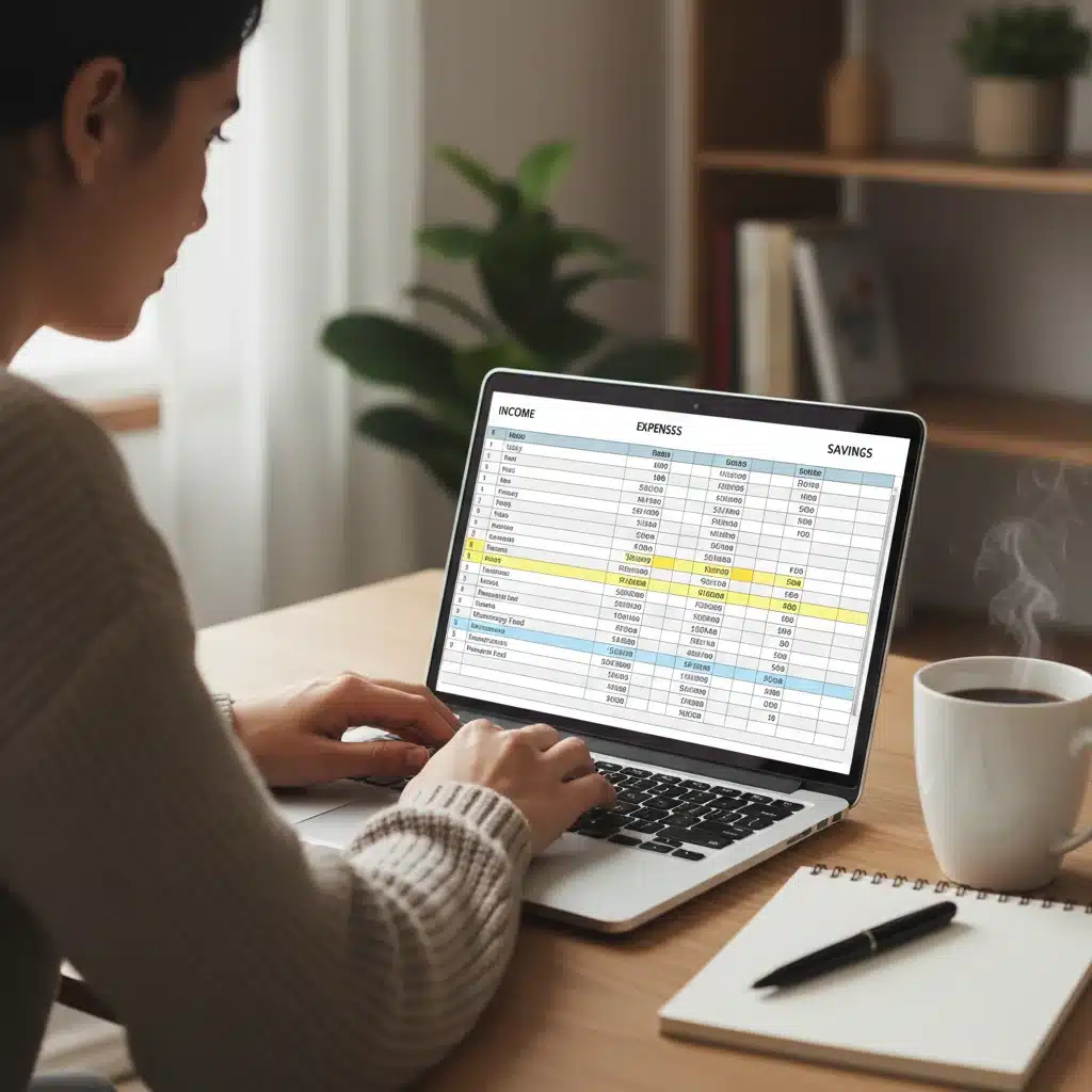 Person reviewing a detailed budget spreadsheet, optimizing for financial efficiency.